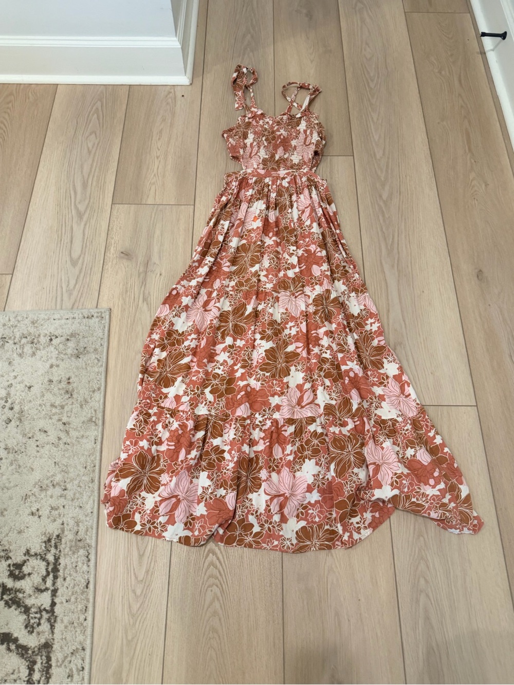 Floral Maxi Dress in Pink & Brown
